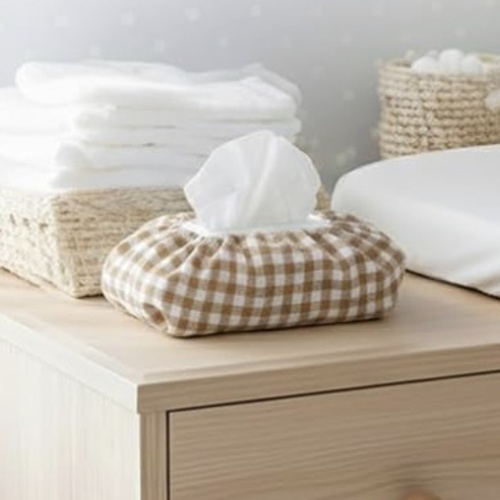 Baby Wipes Cover – Universal Size, One Size Fits All Wipes Packages | Muslin Cotton Tissue Cover for Nursery, Diaper Bag & Changing Table, Station | Gingham & Neutral Patterns (Beige Gingham)