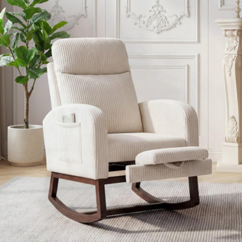 Ebern Designs High Back Nursery Rocking Chair with Adjustable Footrest, Side Pocket | Wayfair
