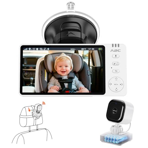A2C Wireless Baby Car Monitor, Battery-Powered Baby Car Camera for Backseat & Home, 5" HD 1080P Auto/Manual Night Vision Screen with 7-Hour Battery, Rear Facing Carseat Camera for Newborns, Kids, Pets