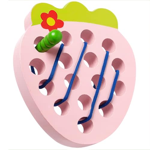 Wooden Lacing Toys for Toddlers, Baby Toys Strawberry Threading Learning Fine Motor Skills,Montessori Sensory Educational Wooden Block Puzzle Travel Gift for 3 Years Old Baby Boys Girls