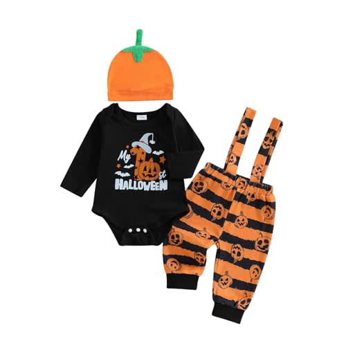 My First Halloween Baby Boy Outfit Newborn Long Sleeve Romper Pants Hat Baby Pumpkin Clothes Fall Winter Clothes