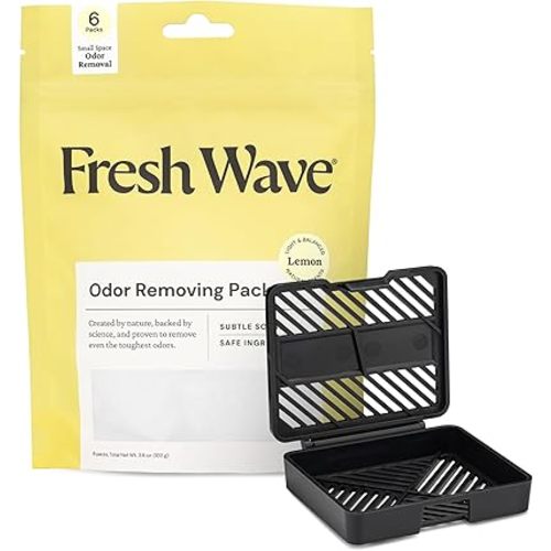 Fresh Wave Lemon Odor Eliminating & Deodorizing Packs | Bag of 6 & Fresh Pod Case | Safer Odor Relief for Small Spaces | Natural Plant-Based Odor Eliminator | Odor Absorbers for Home