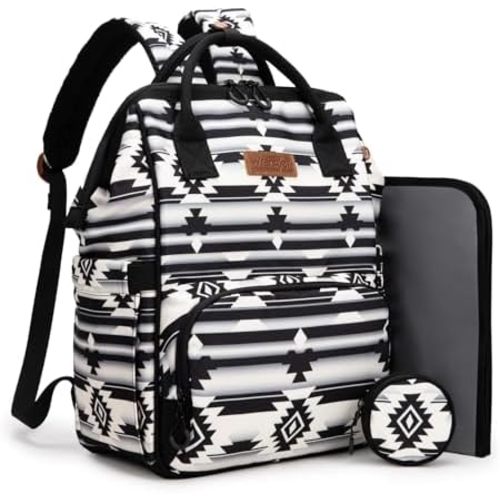 Montana West Wrangler Diaper Bag Backpack Aztec Travel Backpack Purses Western Multi-Function Baby Bags for Mom with Waterproof Insulated Pockets