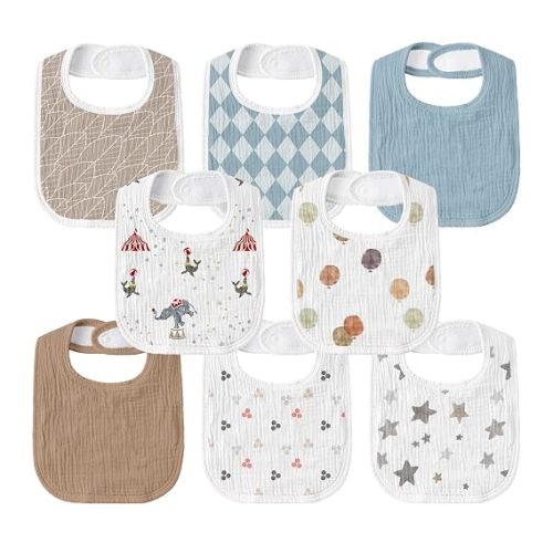 Muslin Bibs for Baby Boy, Adjustable Fit for Drooling and Teething Toddler
