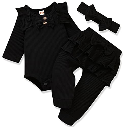 Aalizzwell Preemie Newborn Infant Baby Girls Clothes Ribbed Bodysuit Pants Set Fall Winter Outfits