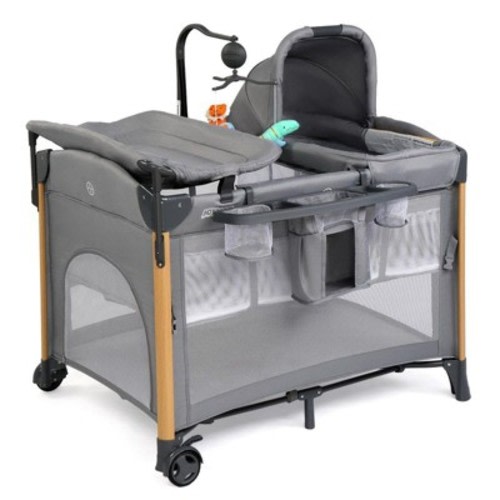 Karl Home 7 In 1 Bassinet Bedside Crib All In One Nursery Center in Gray With Changing Table