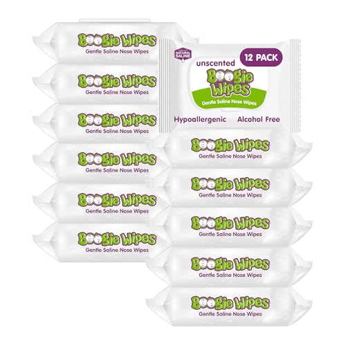 Boogie Wipes Saline Nose Wipes - 360 Count - Unscented, Hypoallergenic & Alcohol-Free - Allergy Relief - Made with Natural Saline, Aloe, Chamomile & Vitamin E - Diaper Bag Essential