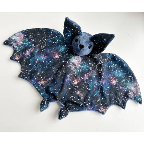 Galaxy Bat Lovey: Plush Baby Blanket, Cosmic Nursery Gift