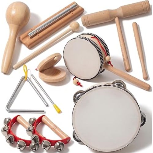 Wooden Musical Instruments Set for Toddlers 1-3, Montessori Baby Toys