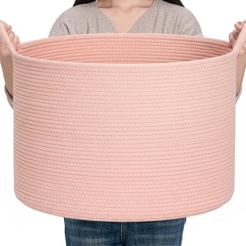 Round Cotton Rope Storage Basket (Pink, XLarge(14.2"x22"))