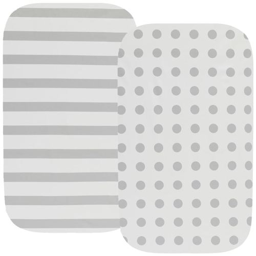 Waterproof Changing Pad Cover Set 2 Pack Stretch Jersey Knit Super Soft Grey Stripes & Polka Dots