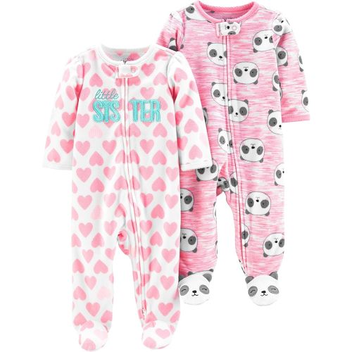 Simple Joys by Carter's Baby Girls' Cotton and Fleece Footed Sleep and Play, Pack of 2