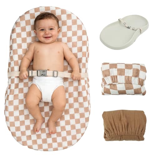 2 Pack Changing Pad Cover for Girls Boys,Lovely Soft Breathable Cotton Changing Table Cover,Unisex Baby Diaper Change Table Pad Covers.Fit 32"x16" Contoured Pad（Checkerboard,Brown）