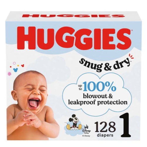 Huggies Size 1 Diapers, Snug & Dry Newborn Diapers, Size 1 (8-14 lbs), 128 Count, Packaging May Vary
