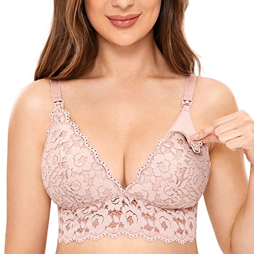 MOMANDA Women's Lace Nursing Bra Wirefree Padded Breastfeeding Maternity Bralette Cute