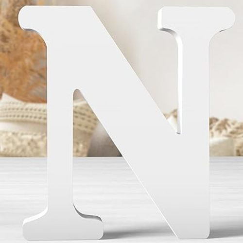 12 Inch White Wood Letters Unfinished Wood Letters for Wall Decor Decorative Standing Letters White Block Letters for Wall Decoration for Craft Home Party Projects (N)