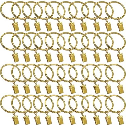 40 Pack Curtain Rings with Clips, Window Clip Rings Curtain Hooks Hangers Clip Rings for Hanging Drapery Drapes Bows, Small 1.26 Inch Diameter, Fits up to 1" Rod, Gold