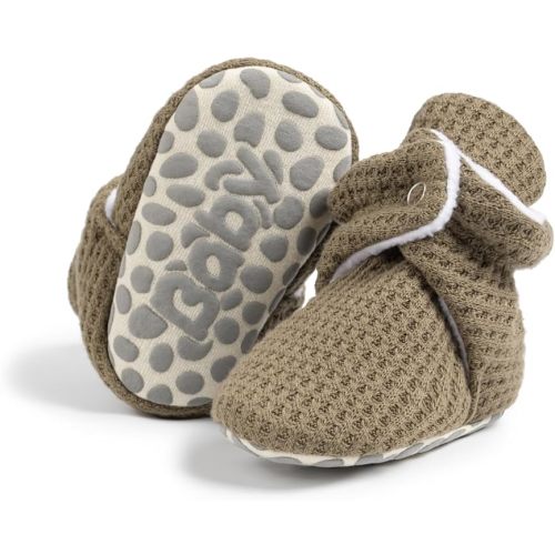 HsdsBebe Unisex Newborn Baby Cotton Booties Non-Slip Sole for Toddler Boys Girls Infant Winter Warm Fleece Cozy Socks Shoes(0-6 months)