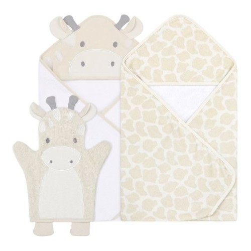3pc Little Haven Baby/Nursery 2-Hooded Towels & Wash Mitt Set Safari Dreams