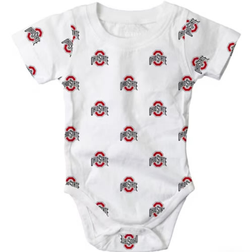 Wes and Willy Ohio State Buckeyes Baby Red All Over Print One Piece - 42150028