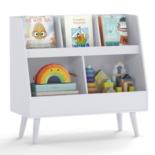 Costway 5-Cube Kids Bookshelf and Toy Organizer Storage Bookcase with Plastic Legs Gray