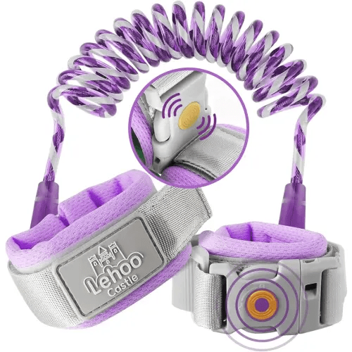 Lehoo Castle Toddler Leash, 4.9ft Kid Leash Wrist with Induction Lock, Anti Lost Wrist Link for Toddlers, Reflective Leash for Kids, Child Leashes for Toddlers (Purple)