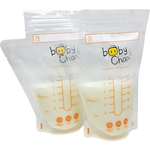 Baby Chan Breast Milk Storage Bags,100pk 200 ml (Convenient Pour Spout, Pre-sterilised and BPA Free)