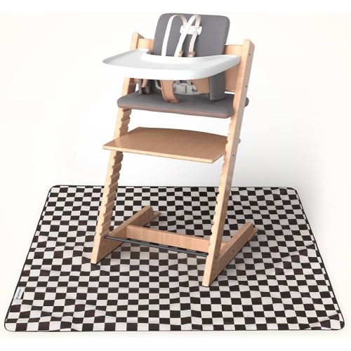 Tiny Twinkle Splat Mat for Under High Chair or Table | 44" x 44" Waterproof & Mess-Proof High Chair Mat for Baby, Machine Washable for Mealtime or Art(Black Checkers)