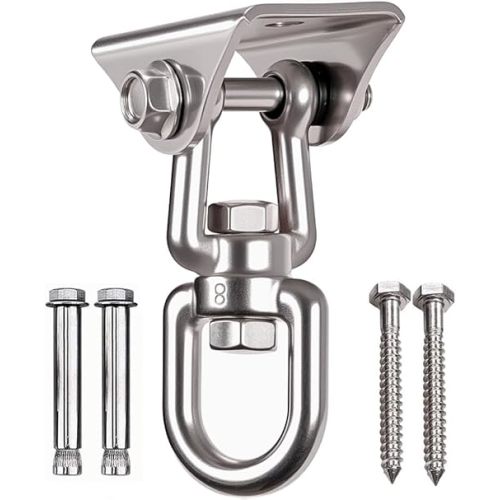 WAREMAID Heavy Duty 360° Swivel Swing Hanger, Stainless Steel Hammock Hook for Ceiling Wooden Porch Swing Hanging kit Playground Gym Rope Boxing Bag Hammock Chair Yoga Mount 1000 lb Capacity