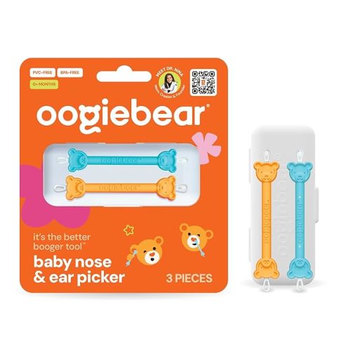 oogiebear: Baby Nose Cleaner & Ear Wax Removal Tool - Safe Booger & Earwax Removal for Newborns, Infants, Toddlers - Dual-Ended - Essential Baby Stuff, Diaper Bag Must-Have, Orange & Seafoam with case