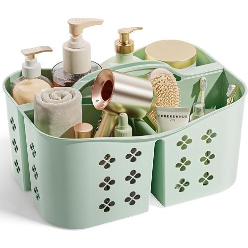 Portable Shower Caddy with Handle, Large Capacity Shower Basket Organizer, Quick-Drain Bathroom Storage Tote, Durable Plastic Shower Organizer for College Dorm, Beach, Gym Essentials, MintGreen