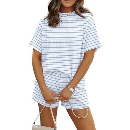 MARZXIN Women 2 Piece Short Set with Vertical Stripes Summer Cruise Outfits