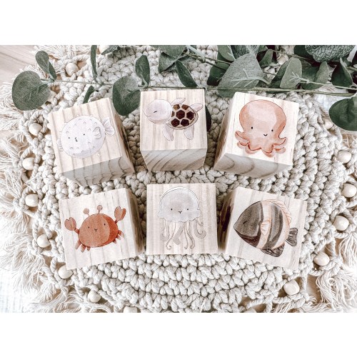 Boho Under The Sea Baby Gift Wooden Blocks, Personalized Baby Gift, Baby Shower Gift, New Baby Gift, Nursery Decor, Wooden Nursery Blocks