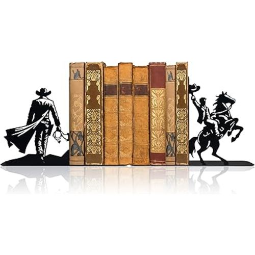 Western Cowboy Metal Bookends, Cowboy Decor, Unique Bookends, Decorative Bookends, Western Decor for Home Living Room Desk Shelf Bookshelf Western Room Decor Office Library, Gift for Men Boyfriend