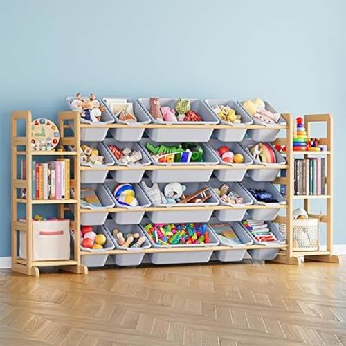 SpaceAid Toy Storage Organizer with 6 Shelves and 20 Bins, Toy Organizers Storage Bookshelf, Kids Bin Shelf Toys Box Bookcase for Bedroom Playroom Organization Room Decor, Neutral Gray
