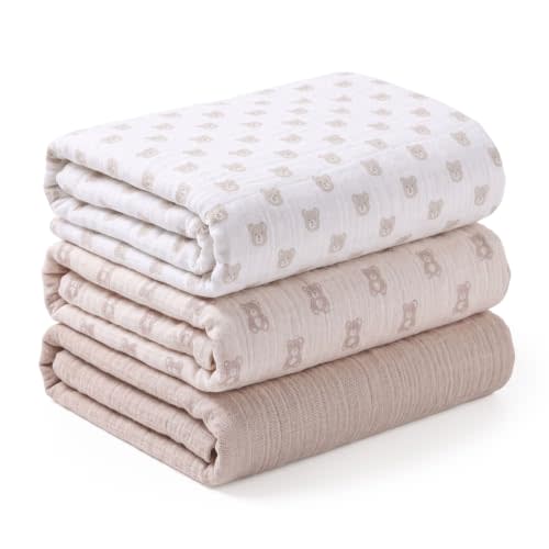 Muslin Swaddle Blankets for Newborns,100% Cotton 40x38 Inches Baby Swaddle Blanket, Soft Breathable Muslin Baby Blanket Pack of 3