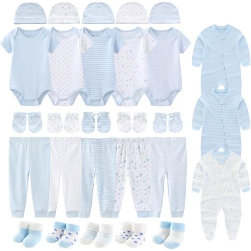 28 Pack Unisex Baby Layette Set Boy Girl Pants+Rompers+Short Sleeve Bodysuits+Hats+Gloves+Socks New Born Outfit