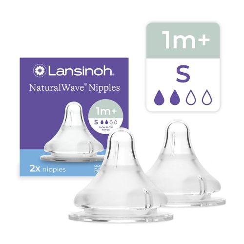 Lansinoh NaturalWave Baby Bottle Nipples, Slow Flow (S), 2 Count