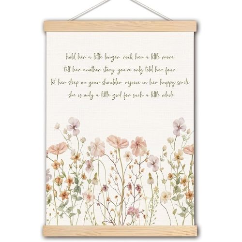 pouep Pastel Wildflower Girl Nursery Wall Art Poster, Hold Her a Little Longer Canvas Prints Wall Decor for Baby Toddlers Girls Bedroom Kids Room Nursery Playroom, 12x16 Inches