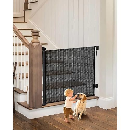 BBsecure Retractable Baby Gates, 34" Tall Fits Up to 55" Wide, Black
