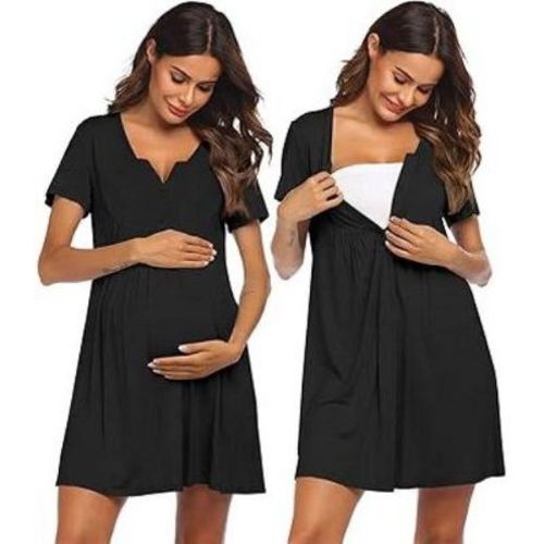Ekouaer Labor and Delivery Gown, Nursing Nightgown, Maternity Nightgowns for Hospital Short Breastfeeding Nightgown Black L