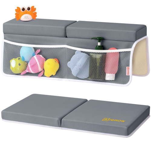 ACGROW Bath Kneeler and Elbow Rest Pad Set - 1.5" Thick Baby Bath Kneeler Pads with Toys Organizer, Anti-Slip Cozy Knee & Arm Support Bathtub Mat, Quick Dry Kneeling Pad for Baby Bath Time Dark Gray