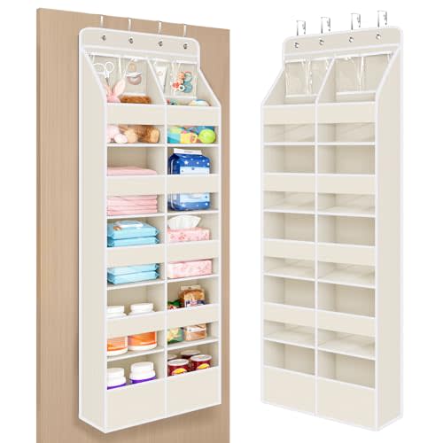Univivi 6-Shelf Baby Door Storage Over Door Fabric Hanging Organizer with 10 Deep Pockets and 4 Small PVC Pockets Wall Mount Hanging Storage Organizers for Baby Essential (Beige)