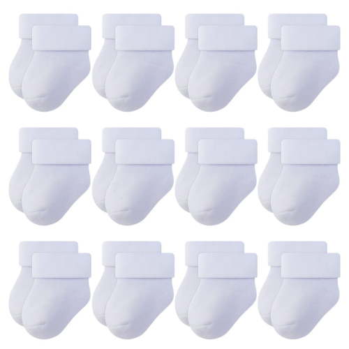 RATIVE Newborn Socks Thick Terry Turn Cuff Socks for Unisex Baby Boy and Girl (0-6 months, 12-pairs/white)