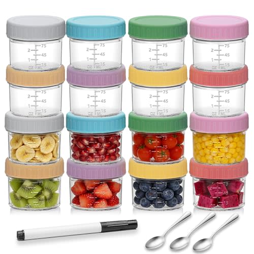 Accguan 16 Pack Glass Baby Food Storage Containers, 4 oz Baby Food Jars with Lids, Baby Food Maker for Microwave & Dishwasher Freezer Safe,BPA Free