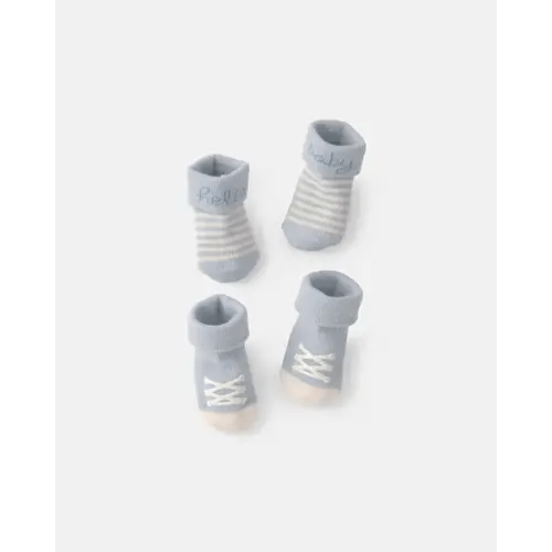 Baby Boy 2-Pack 'Hello Baby' Foldover Booties - Blue | Carter's