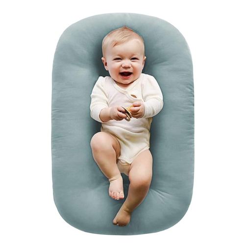 100% Cotton Baby Lounger Play Mat,Tummy Time Mat with Cover for 0-24 Months Newborn Baby,Washable Play Gym Mats for Home Travel-Blue