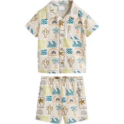 Fluro Tile Cotton Camp Shirt & Shorts Set, 9-12M