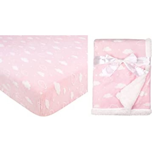 American Baby Company Heavenly Soft 2 Piece Chenille/Sherpa Crib Sheet & Blanket Set for Girls, 3D Cloud Pink