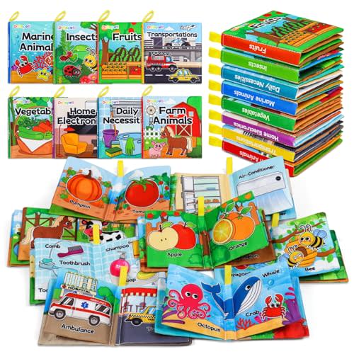 Dr.Rapeti Soft Cloth Books Baby Books Bath Books 8-Pack for Baby Infant Toddler Kid Crinkle Washable Chewable Early Educational Preschool Learning Giftable